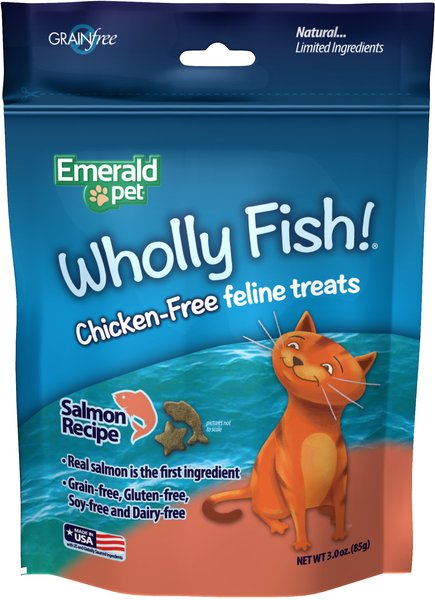 Emerald Pet Wholly Fish! Salmon Recipe Cat Treats, 3-oz bag slide 1 of 3