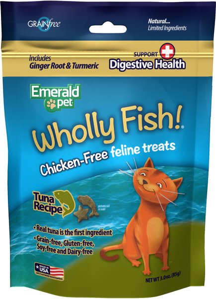 Emerald Pet Wholly Fish! Digestive Health Tuna Recipe Cat Treats, 3-oz bag slide 1 of 3