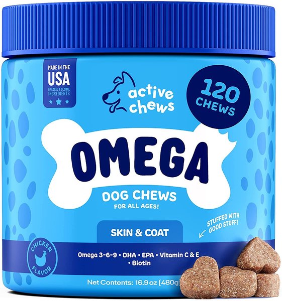 Active Chews Premium Omega Skin & Coat Pure Fish Oil Dog Supplement, 120 count slide 1 of 9