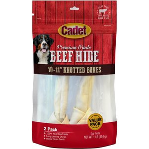 Cadet Premium Grade Knotted Beef Hide Bones Dog Treats, 10-11", 2 count