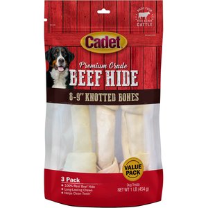 Cadet Premium Grade Knotted Beef Hide Bones Dog Treats, 8-9", 3 count