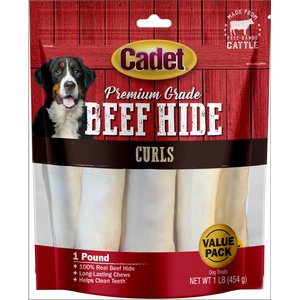 Cadet Premium Grade Beef Hide Curls Dog Treats, 1-lb bag