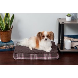 FurHaven Faux Sheepskin & Plaid Deluxe Orthopedic Cat & Dog Bed w/Removable Cover, Java Brown, Small