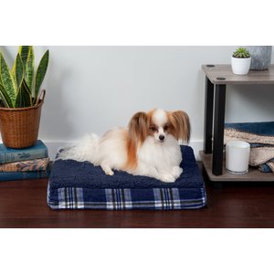 FurHaven Faux Sheepskin & Plaid Deluxe Orthopedic Cat & Dog Bed w/Removable Cover, Midnight Blue, Small