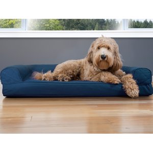 FurHaven Quilted Cooling Gel Bolster Cat & Dog Bed w/Removable Cover, Navy, Large