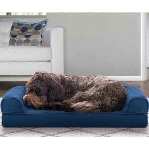 FurHaven Quilted Cooling Gel Bolster Cat & Dog Bed w/Removable Cover, Navy, Medium