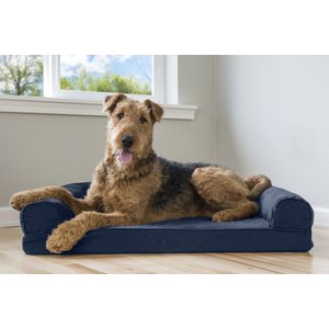 FurHaven Quilted Memory Top Bolster Cat & Dog Bed w/Removable Cover, Navy, Large