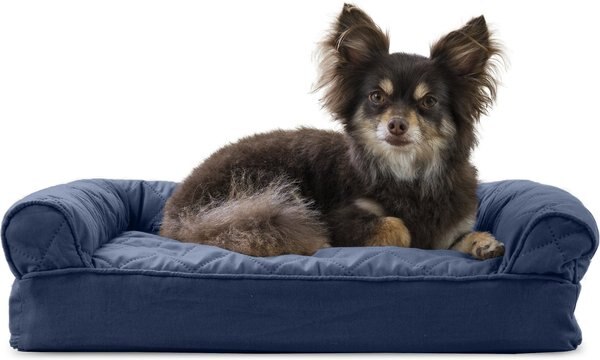 FurHaven Quilted Memory Top Bolster Cat & Dog Bed w/Removable Cover, Navy, Small slide 1 of 8