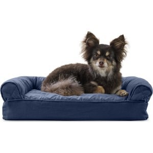FurHaven Quilted Memory Top Bolster Cat & Dog Bed w/Removable Cover, Navy, Small