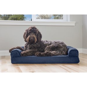 FurHaven Quilted Memory Top Bolster Cat & Dog Bed w/Removable Cover, Navy, Medium