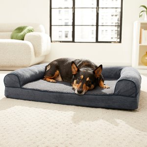 FurHaven Faux Fleece Cooling Gel Bolster Dog Bed w/Removable Cover, Orion Blue, Large