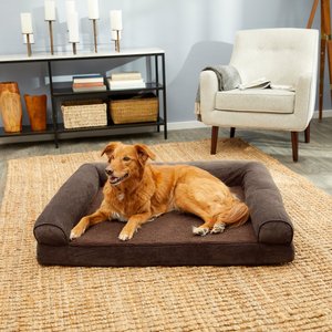 FurHaven Faux Fleece Cooling Gel Bolster Dog Bed w/Removable Cover, Coffee, Jumbo