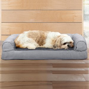 FurHaven Plush & Suede Cooling Gel Bolster Dog Bed w/Removable Cover, Gray, Medium