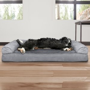 FurHaven Plush & Suede Cooling Gel Bolster Dog Bed w/Removable Cover, Gray, Large