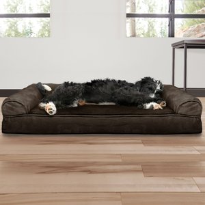 FurHaven Plush & Suede Cooling Gel Bolster Dog Bed w/Removable Cover, Espresso, Large