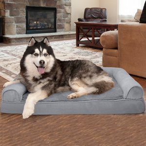 FurHaven Plush & Suede Memory Top Bolster Dog Bed w/Removable Cover, Gray, Jumbo