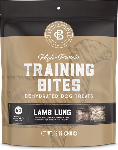 Bones & Chews All-Natural Lamb Lung Training Bites Dehydrated Dog Treats, 12-oz bag slide 1 of 8