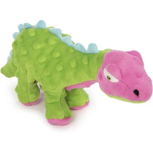 GoDog Dinos Chew Guard Spike Squeaky Plush Dog Toy, Green/Pink, Small