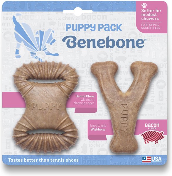Benebone Bacon Flavor Tough Puppy Chew Toy, 2 count slide 1 of 8