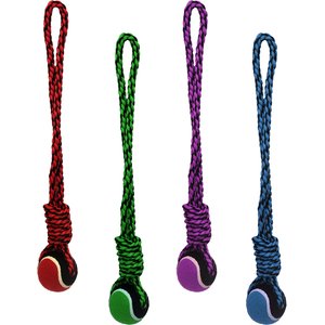 Multipet Nuts For Knots Long Rope Tug & Tennis Ball Dog Toy, Color Varies