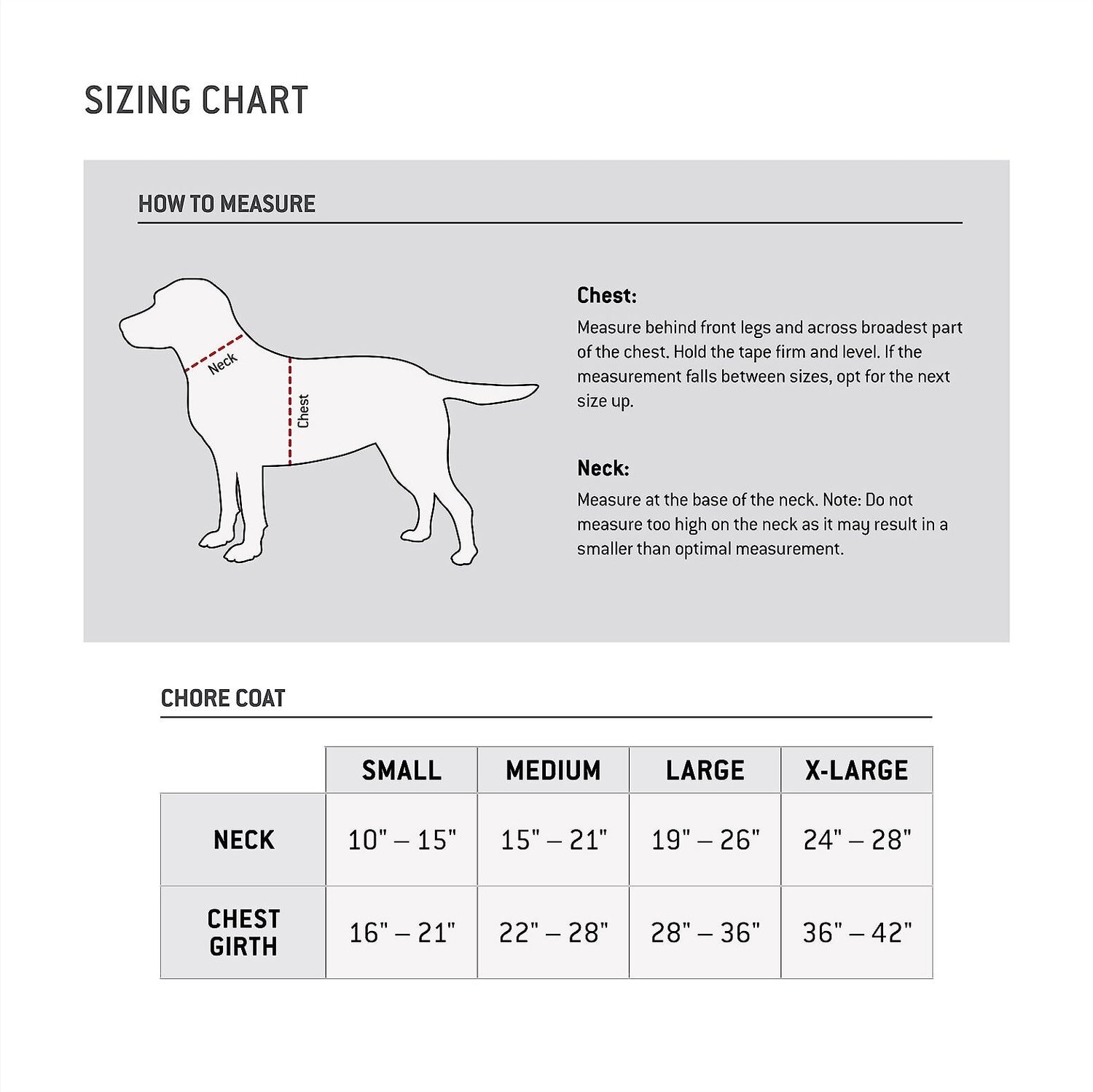 Carhartt Dog Coat Size Chart