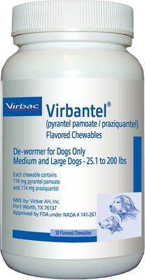 Virbantel Chewable Flavored Tablets for Medium & Large Dogs, 25.1-200 lbs, slide 1 of 1