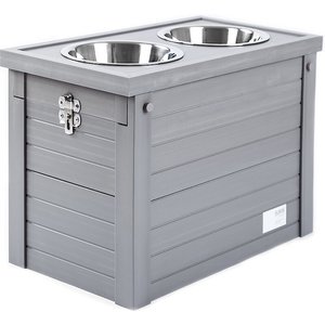 New Age Pet ecoFLEX Piedmont Double Diner Elevated Dog Bowls & Storage, Grey, 4-cup