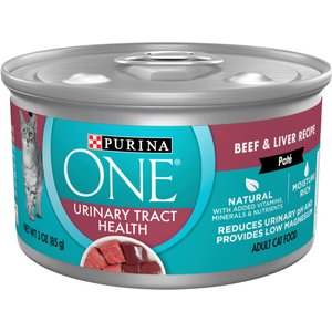 Purina ONE Urinary Tract Health Beef & Liver Recipe Pate Canned Cat Food, 3-oz, case of 24