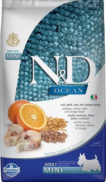 Farmina N&D Ocean Codfish & Orange Ancestral Grain Mini Adult Dry Dog Food, 5.5-lb bag slide 1 of 6