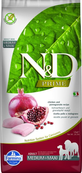 Farmina N&D Prime Chicken & Pomegranate Medium & Maxi Adult Grain-Free Dry Dog Food, 26.4-lb bag slide 1 of 6