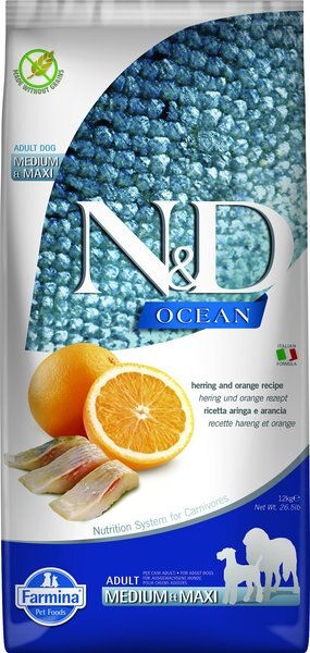 Farmina N&D Ocean Herring & Orange Medium & Maxi Adult Grain-Free Dry Dog Food, 26.4-lb bag slide 1 of 6