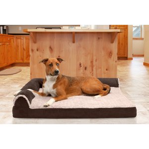 FurHaven Two Tone Faux Fur & Suede Deluxe Chaise Cooling Gel Dog & Cat Bed w/Removable Cover, Espresso, Jumbo