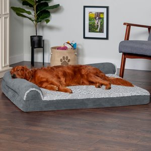 FurHaven Two-Tone Deluxe Chaise Memory Top Cat & Dog Bed w/Removable Cover, Stone Gray, Jumbo