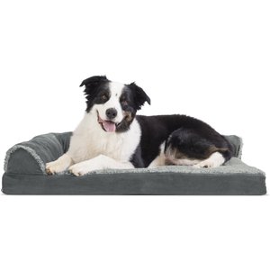 FurHaven Two-Tone Deluxe Chaise Memory Top Cat & Dog Bed w/Removable Cover, Stone Gray, Large