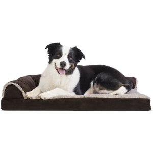 FurHaven Two-Tone Deluxe Chaise Memory Top Cat & Dog Bed w/Removable Cover, Espresso, Large
