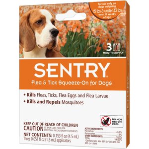 Sentry Flea & Tick Spot Treatment for Dogs, 15-33 lbs, 3 Doses (3-mos. supply)