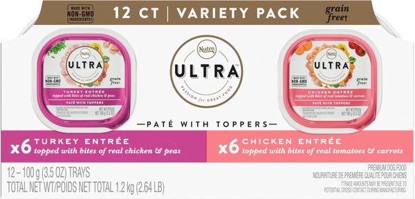 Nutro Ultra Variety Pack Adult Grain-Free Turkey Entree & Chicken Entree Pate Dog Food Trays with Toppers, 3.5-oz tray, case of 12 slide 1 of 7