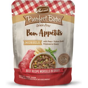 Merrick Purrfect Bistro Bon Appetits Grain-Free Beef Recipe Morsels in Gravy Adult Cat Food Pouches, 3-oz, case of 24