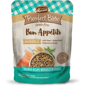 Merrick Purrfect Bistro Bon Appetits Grain-Free Salmon Recipe Morsels in Gravy Adult Cat Food Pouches, 3-oz, case of 24