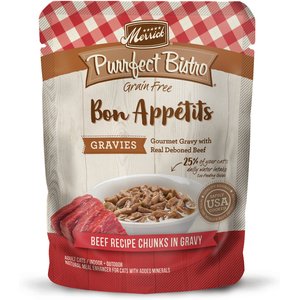 Merrick Purrfect Bistro Bon Appetits Grain-Free Beef Recipe Chunks in Gravy Adult Cat Food Pouches, 3-oz, case of 24