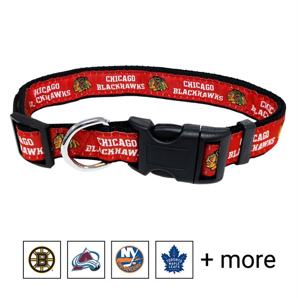 Pets First NHL Nylon Dog Collar, Chicago Blackhawks, Medium: 12 to 18-in neck, 5/8-in wide slide 1 of 4