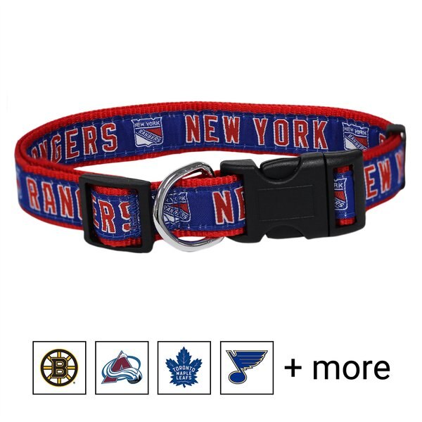 Pets First NHL Nylon Dog Collar, New York Rangers, Large: 18 to 28-in neck, 1-in wide slide 1 of 4