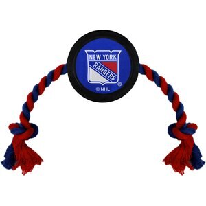 Pets First NHL Hockey Puck Rope Dog Toy, New York Rangers