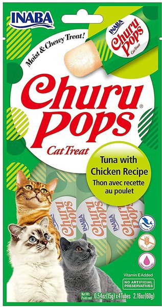 Inaba Churu Pops Moist & Chewy Tuna with Chicken Recipe Lickable Cat Treats, 0.54-oz tube, pack of 24 slide 1 of 4