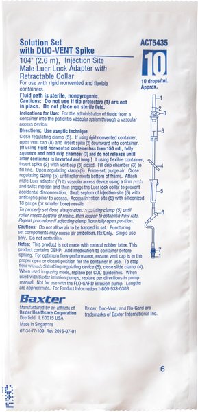 Baxter Solution Set with Duo Vent Spike (Y-Injection) 104-in, 10 Drops per mL slide 1 of 2