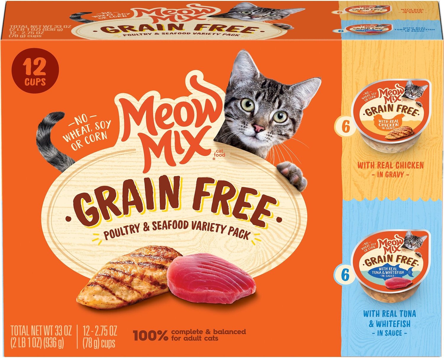 MEOW MIX Poultry & Seafood Variety Pack Grain-Free Cat ...