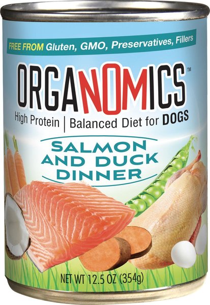OrgaNOMics Salmon & Duck Dinner Grain-Free Pate Wet Dog Food, 12.8-oz can, case of 12 slide 1 of 1