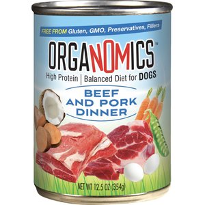OrgaNOMics Beef & Pork Dinner Grain-Free Pate Wet Dog Food, 12.8-oz can, case of 12