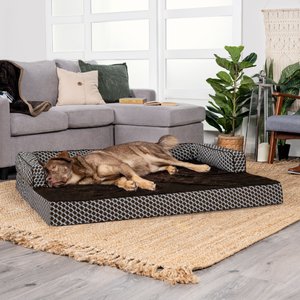 FurHaven Comfy Couch Orthopedic Bolster Dog Bed w/Removable Cover, Diamond Brown, Jumbo Plus