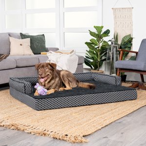 FurHaven Comfy Couch Orthopedic Bolster Dog Bed w/Removable Cover, Diamond Gray, Jumbo Plus